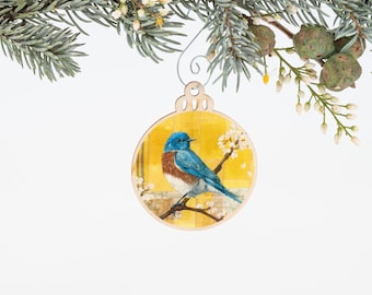 Western Bluebird Ornament | Christmas Ornament | Bird Ornament | Wooden Ornament | Bird Art | Bird Painting | Christmas Gift for Her | Bird