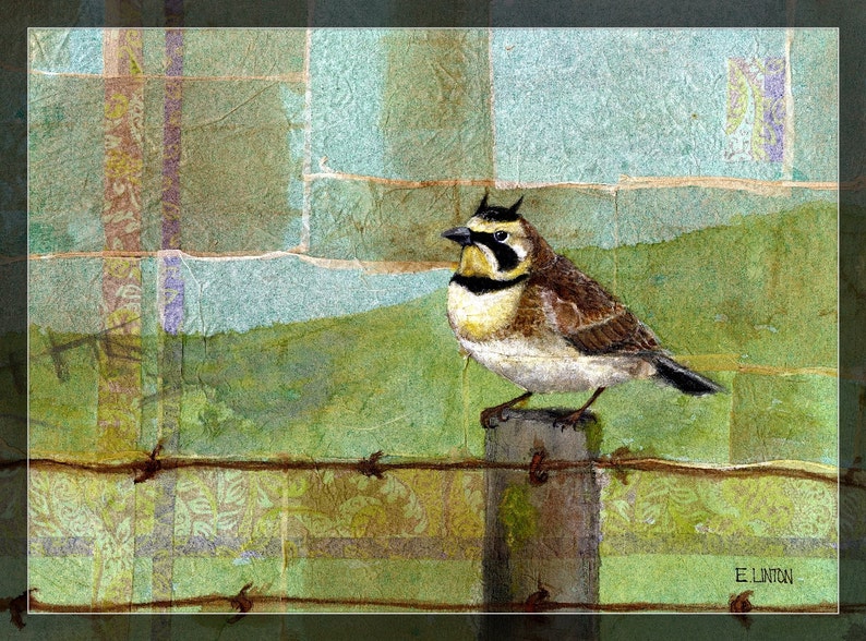 Horned Lark Painting Lark Print Bird Art Print Bird Etsy