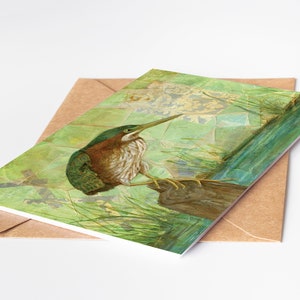 Green Heron 5x7 Greeting Card Blank On Inside Card for Him or Her Birder Gift Tea Bag Art Bird Greeting Card Crane Bird Art Gift image 2
