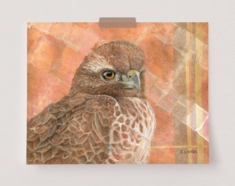 Red-Tailed Hawk Painting | Hawk Wall  Art | Raptor Painting |  Wildlife Mixed Media | Animal Art Print | Bird illustration | Tea Bag Décor