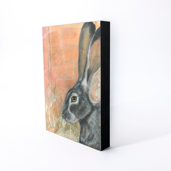 Jack Rabbit Wood Panel Giclée Print | Tea Bag Art Print | Wooden Wall Art | Tea Bag Art Print | Framed Hare Art | Kitchen Décor | Gift For