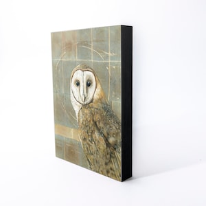 Barn Owl Wood Panel Giclée Print | Tea Bag Art Print | Wooden Wall Art | Tea Bag Art Print | Framed Bird Art | Kitchen Décor | Gift for Her