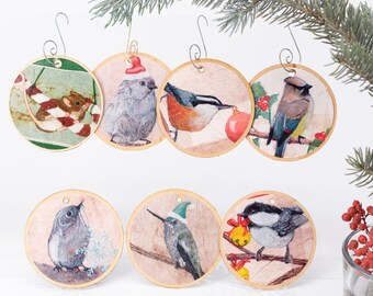 Holiday Creatures Ornament Set, Christmas Ornament Bird Ornament Wooden Ornament, Woodland Ornament Set for Her Christmas Whimsical Ornament
