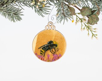 Bummble Bee Ornament | Christmas Ornament | Bee Ornament | Wooden Ornament | Bumble Bee Painting | Nature Lover Gift | Pollinator Ornament