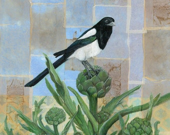 Black-Billed Magpie Painting | Birder Gift | Bird Art Print | Bird Painting | Wildlife Painting | Bird Print | Bird illustration | Magpie