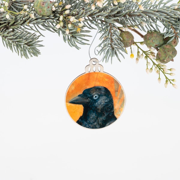 Crow Ornament | Christmas Ornament | Bird Ornament | Wooden Ornament | Bird Art Print | Bird Painting | Christmas Gift for Her | Raven Gift