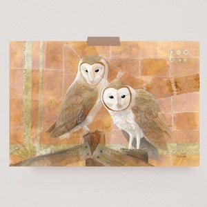 Barn Owls Painting | Owl Art Print | Bird Painting | Bird Art | Wildlife Painting | Owl Artwork | Owl Gift | Bird Wall Art | Bird Art Print