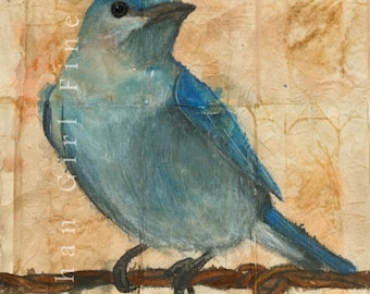 Mountain Bluebird Painting | Bluebird Art | Animal Art Print | Kitchen Art Print |  Bird Painting | Bird Illustration | Bluebird Wall Art