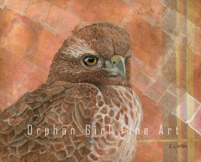 Red-Tailed Hawk Painting Hawk Wall Art Raptor Painting Wildlife Mixed Media Animal Art Print Bird illustration Tea Bag Décor image 2