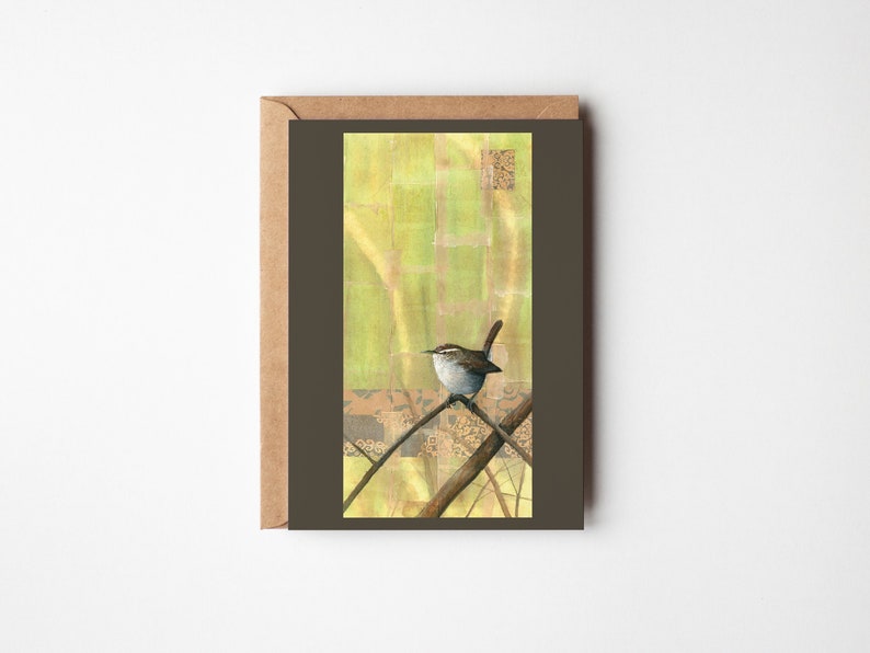 Bewick's Wren 5x7 Greeting Card Blank On Inside Card for Him or Her Birder Gift Tea Bag Art Bird Greeting Card Bird Art Gift image 1