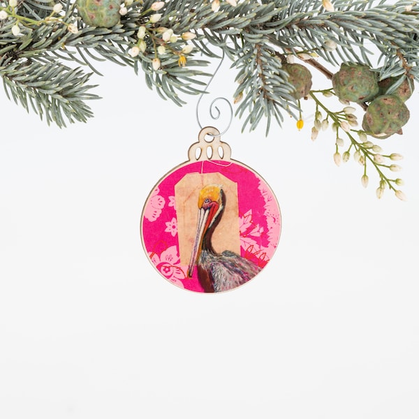 Brown Pelican Ornament | Christmas Ornament | Bird Ornament | Wooden Ornament | Bird Art | Bird Painting | Christmas Gift for Her | Birder