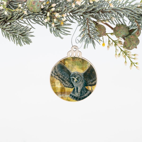Great Grey Owl Ornament | Christmas Ornament | Bird Ornament | Wooden Ornament | Bird Art | Bird Painting | Woodland Owl Ornament | Birder