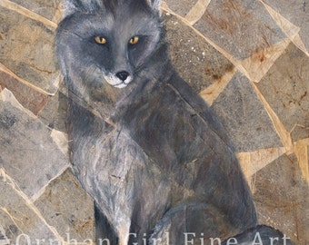 Gray Fox Painting | Fox Art Print | Fox Painting | Vulpine Art | Wildlife Painting Artwork | Fox Illustration Wall Art | Animal Art Print