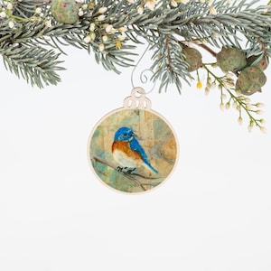 Bluebird Ornament | Christmas Ornament | Bird Ornament | Wooden Ornament | Bird Art | Bird Painting | Gift for Her | Blue Bird Ornament Gift