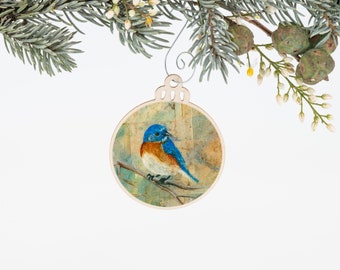 Bluebird Ornament | Christmas Ornament | Bird Ornament | Wooden Ornament | Bird Art | Bird Painting | Gift for Her | Blue Bird Ornament Gift