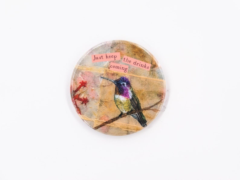 Hummingbird Requires Drinks I Funny Drunk Bird Magnet I Rude Bird Magnet l Button Magnet l Funny Bird Gift Birder Gift Kitchen Décor image 2