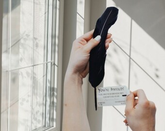 Halloween party invites- Halloween card -Black Raven Feather Invitations - Halloween greeting card - Party annoucement