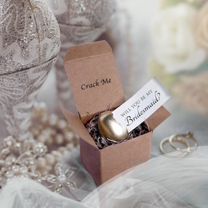 Bridesmaid Invitations GOLD - Quail Egg - Maid of Honor Proposal - Unique Bridesmaid Proposal - Flower Girl-  Fall Woodland Wedding - Gift