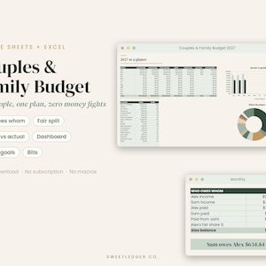 Couples Budget Spreadsheet Google Sheets & Excel, Family Budget Planner 2027, Shared Expense Tracker, Who Owes Whom, Bill Split Template