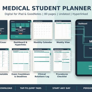 Medical Student Planner, Undated Digital Planner for GoodNotes and iPad, Med School Study Planner, Printable PDF