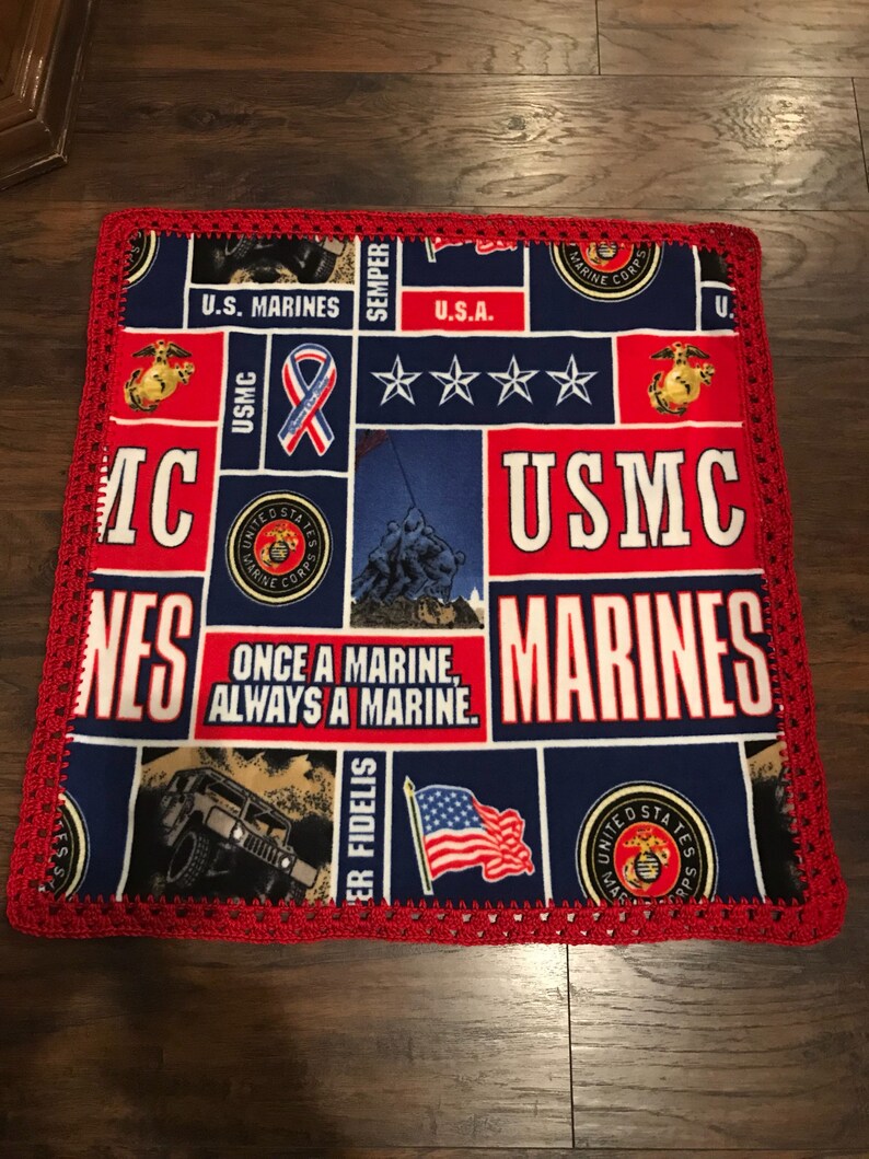 U.S. Marine Corps Fleece Crochet Blanket Etsy