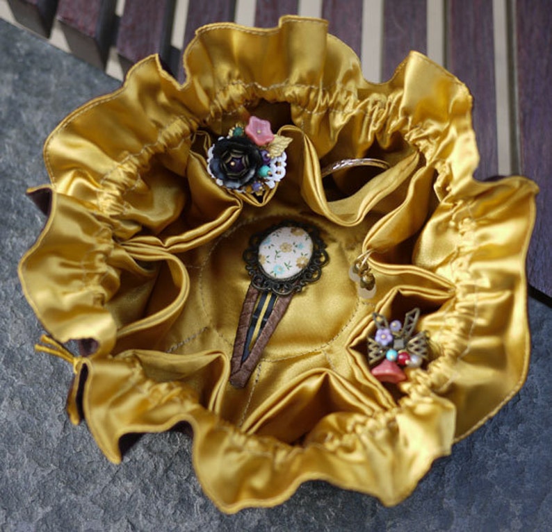 Dark Brown-Golden Yellow Silk /& Satin Jewelry Bag Drawstring Jewelry Pouch Travel Jewelry Bag Organizer Bag Wedding Favor Bag Party Gift Bag
