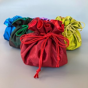 Ruby Red / Rose Silk & Satin Drawstring Jewelry Pouch Bag Jewelry Box Organizer Wedding Party Favor Gift January Birthstone Color