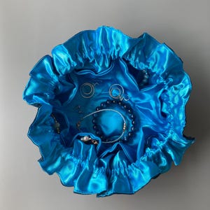 Navy Blue / Topaz London Blue Silk & Satin Jewelry Storage Organizer Multi Pockets Drawstring Pouch Favor Gift Bag Something Blue