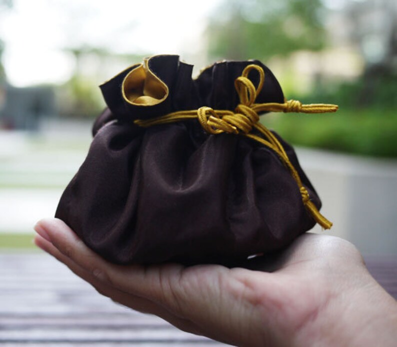Dark Brown-Golden Yellow Silk /& Satin Jewelry Bag Drawstring Jewelry Pouch Travel Jewelry Bag Organizer Bag Wedding Favor Bag Party Gift Bag