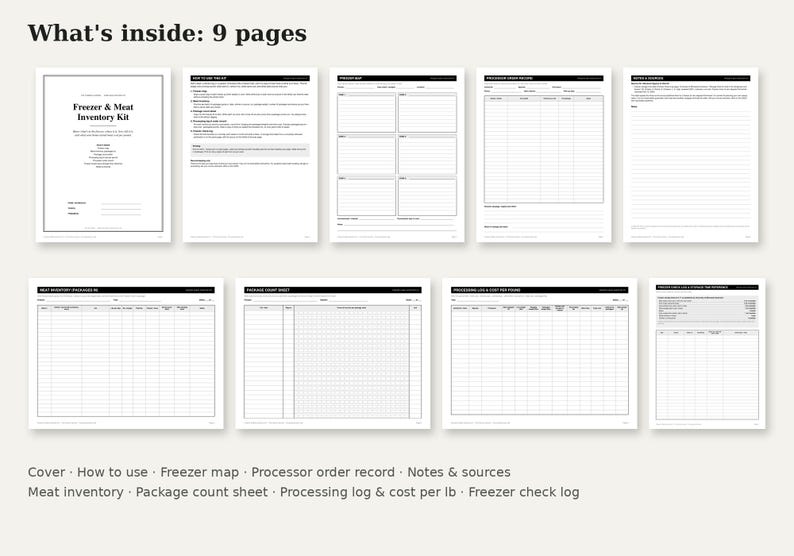 Freezer Meat Inventory Kit, Cost per Pound Tracker, Processing Log (PDF ...