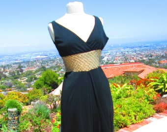 Incredible Vintage 1970's Handmade Jumpsuit with Illusion Midriff/ Rhinestones Disco Era Black Dress Gorgeous Black Jumpsuit Studio 54