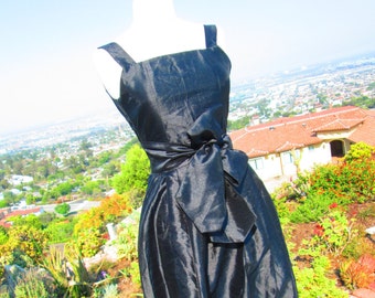 ON SALE DREAMY Vintage 1960's Hand Made Full Length Dress in Black Raw Silk- Formal Dress Evening Gown Silk Dress Maxi Dress