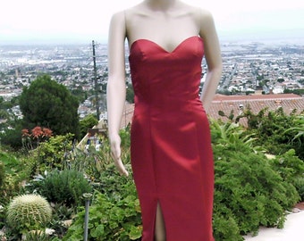 Incredible Vintage Satin Siren Formal Dress Jessica Rabbit Strapless Prom Wedding Red Carpet Movie Star Floor Length Starlet