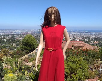 Vintage 1960's Red Wool Jumper/Dress/ Sleeveless MOD Mad Men Pleated  by Susan Thomas