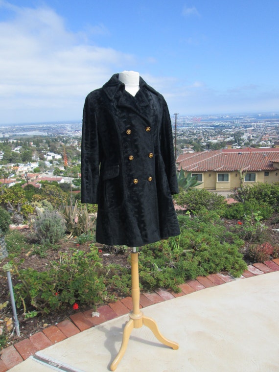 Luxurious Vintage 1960's Plush Black Faux Fur Coat