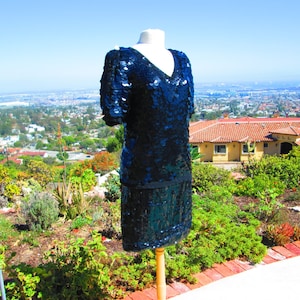 Glamourous Vintage Iconic 1980&#39;s 2 Piece Black Sequined Outfit Sparkling Black Suit Sweater Skirt Combo