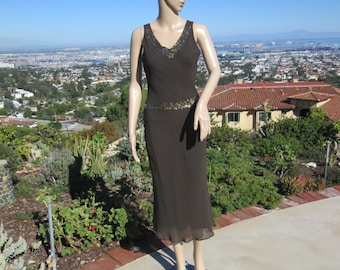 Vintage 90er Jahre Seidenkleid: Zierliches Abendkleid mit Pailletten