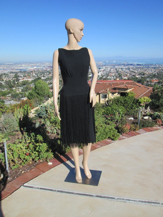 Vintage EXQUISITE 1950's Sexy Black Crepe Cocktail