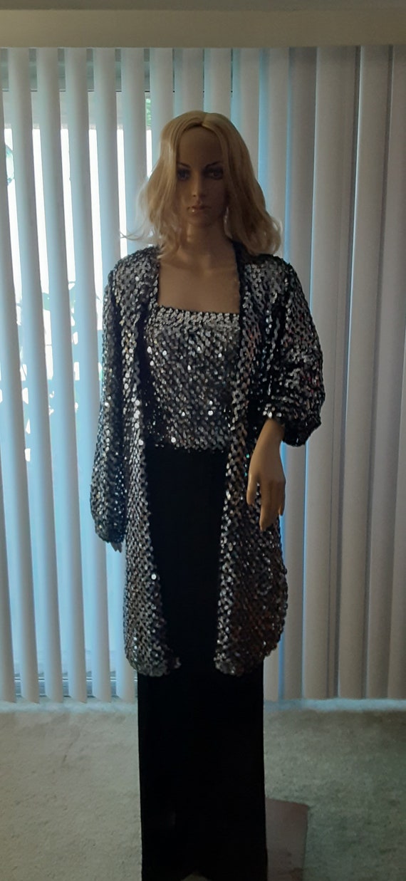 Vintage 1970's Black Sequined Disco 2 Piece Forma… - image 7