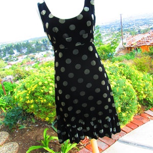 SENSATIONAL Black Velvet Polka Dot Cocktail Dress Party Dress Little Black Dress LBD 1980&#39;s Dress