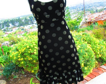 Vintage 80s Black Velvet Polka Dot Party Dress, Size 4