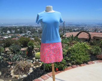 Vintage 1980's  Lilly Pulitzer Mini Skirt/ Pink Floral Preppy, Summer Designer Flower Power, 80's, Eighties, Casual, Women's Vintage