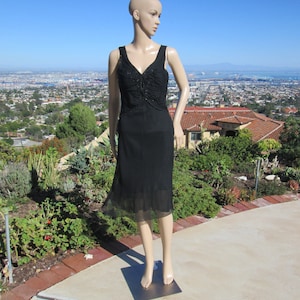 Vintage &#39;90&#39;s  Tissue Silk LBD Sparkling Black Beading Keyhole Cutout Semi-Formal Black Dress Cocktail Dress  Little Black Dress