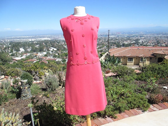 BRILLIANT Vintage 1960's Vivid Pink Wool Dress Cr