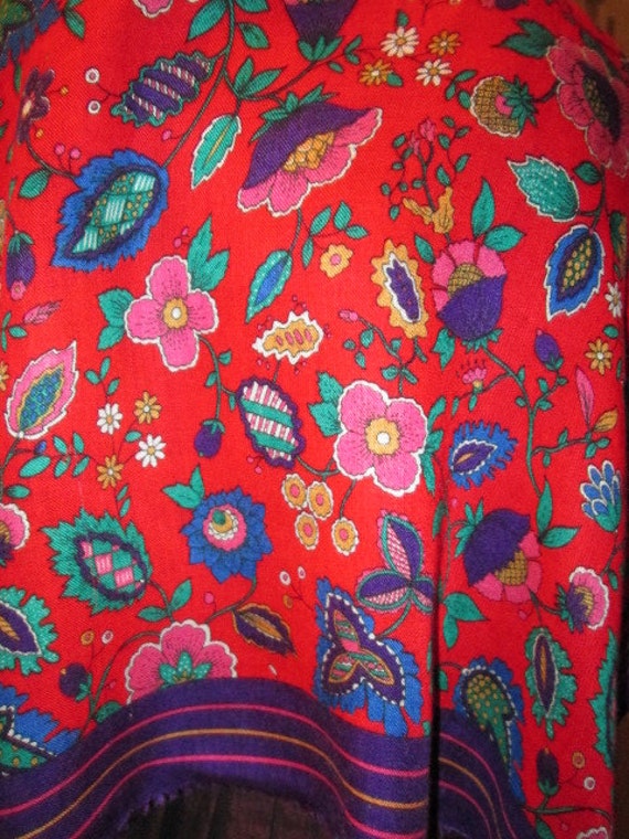 Vintage 1970's Gorgeous Bright Floral Scarf Red B… - image 1