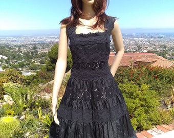 Vintage Black Party Dress '90's does  50's, Little Black Dress Cocktail Dance Prom LBD Evening Full Skirt Flattering