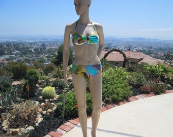 1960s Tropical Print Bikini, New Old Stock, Petite Size