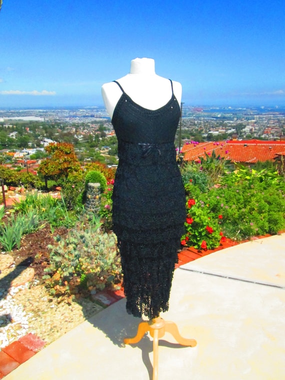 ON SALE  AMAZING Full Length Black Crocheted Eveni