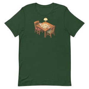 Game night T-shirt with table, chairs and board illustration