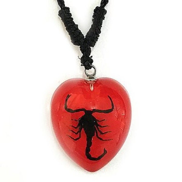Scorpion heart shaped necklace, red black